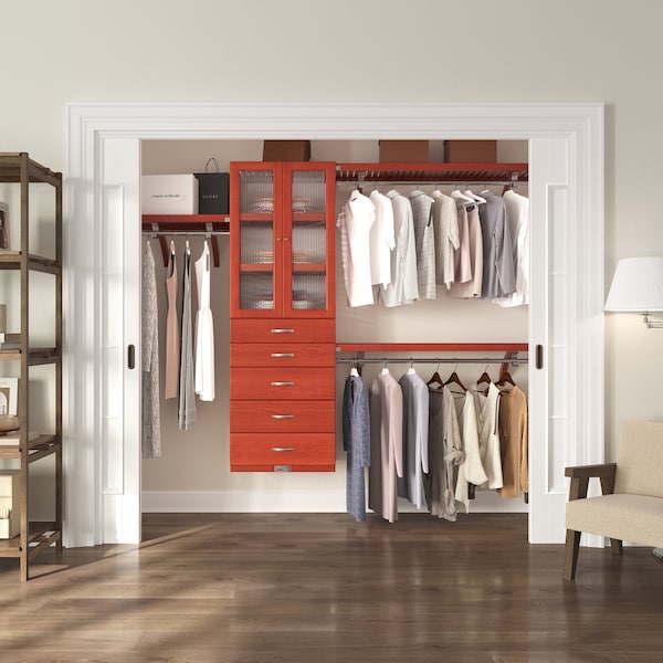 John Louis Home Solid Wood Walk-In Closet System with 5 Drawers and Glass DoorsRed Mahogany JLH-311 - main